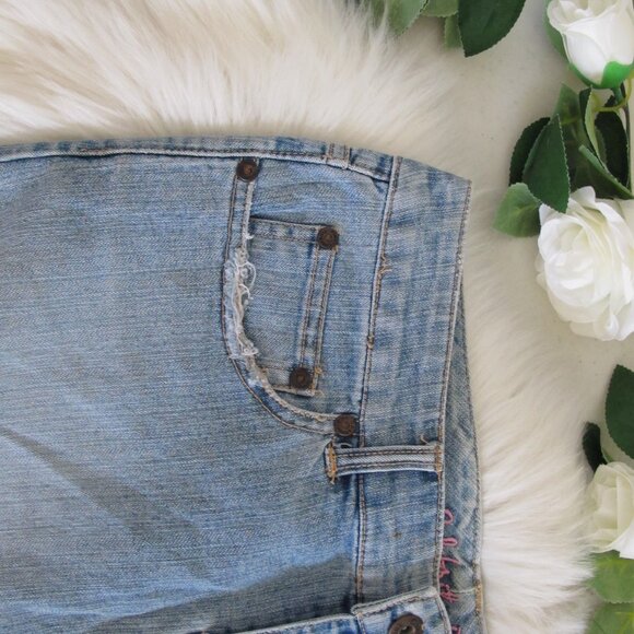 Y2K | Celebrity Pink | Raw Hem Distressed Denim Micro Skirt - Picture 7 of 7